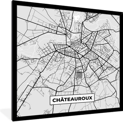 Fotolijst incl. Poster - Plattegrond – Châteauroux – Stadskaart – Kaart – Frankrijk - 40x40 cm - Posterlijst