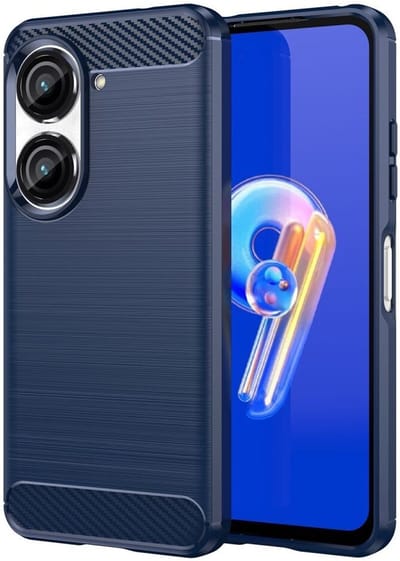 Geborsteld TPU Hoesje Geschikt voor Asus Zenfone 10 | Beschermhoes | Back Cover | Flexibel TPU | Stijlvol Carbon | Dun | Blauw