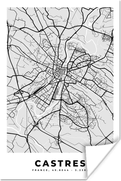 Poster Kaart – Stadskaart – Frankrijk - Castres - Plattegrond - 120x180 cm XXL