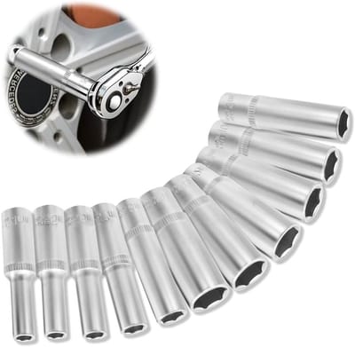 11-delige dopsleutelset 1/4 4-13 mm inbussleutelset lange doppen met mat chromen afwerking