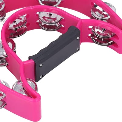 Dailygoods- Tamboerijn Roze - Dubbele Rij Jingles - Muzikaal Instrument - Handheld - Eenvoudig in Gebruik - Halve Maanvorm - Muziekinstrument