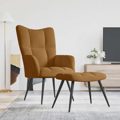 vidaXL - Relaxstoel - met - voetenbank - fluweel - bruin