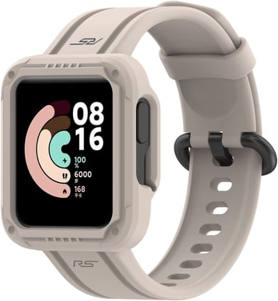 By Qubix - Siliconen sportband met case - Beige - Geschikt voor Xiaomi Redmi Watch 2 (Lite)