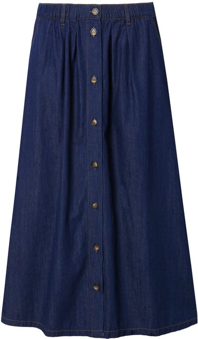 Ulla Popken - Dames - Jeansrock A-lijn sierknopen elastische tailleband - Donkerblauw denim - Maat 50+