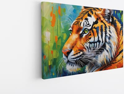 Saammp Canvas Schilderij - Kleurrijke Tijger - Dieren - Abstract - 30x20 - Foto op canvas - Wanddecoratie - muurdecoratie Woonkamer - Slaapkamer decoratie - Canvas Print