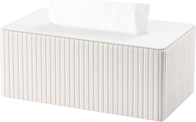 Elegante PU leren tissueboxhouder voor thuis, kantoor en auto - Decoratieve rechthoekige tissuebox voor bureau en make-uptafel (Wit)