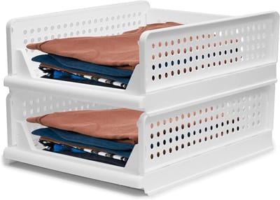 Multifunctionele Opbergmanden - 2 Stuks Stapelbare Plastic Baskets voor Kleding, Speelgoed en Boeken - 43 x 33.5 x 14 cm