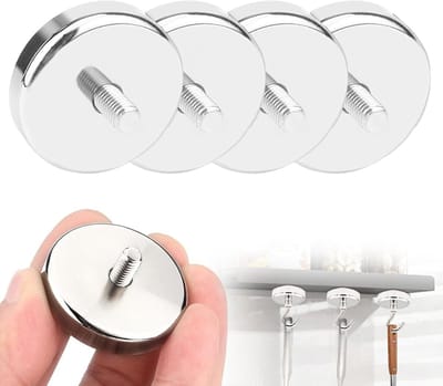 Neodymium magneten set van 4: M6 schroefdraad magneten met 25 mm pot en 45 kg trekkracht, sterke ronde magneten voor bevestiging en haken