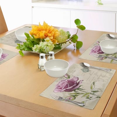 ABAKUHAUS Rose placemats, Tiscjdeco gemaakt van kleurbestendige stof voor de eetkamer en keuken, lichtroze groen beige kleur