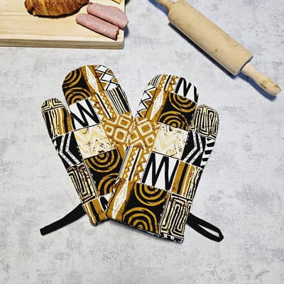 Ovenwanten | Set van 2| Handgemaakte Afrikaanse Boheemse stijl geometrische 'Mudcloth' Bogolan geïnspireerde print ovenwanten.