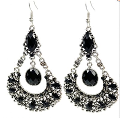 Zilveren- lange oorbellen- zwart Tibetaans- Charme Bijoux