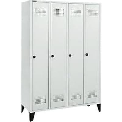 Schäfer Shop Genius Kledinglocker met poten, 4 compartimenten, 300 mm compartimentbreedte, draaigrendelslot, lichtgrijs