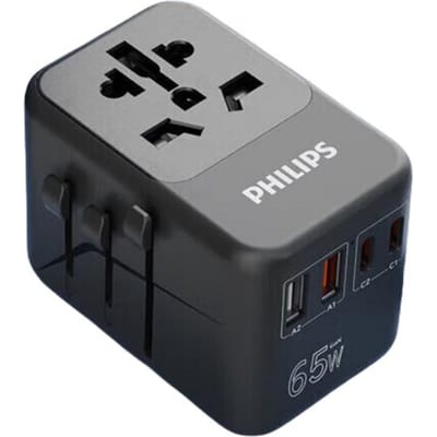 Adaptateur de voyage universel Philips 65W GaN Sortie multiport jusqu'à 70W noir