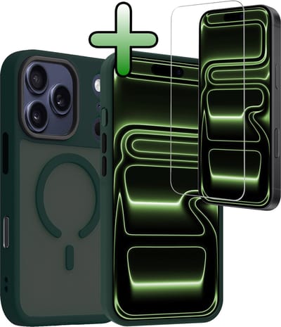 Hoesje Met Screenprotector - Geschikt voor iPhone 17 Pro / 18 Pro - Magsafe Compatible - Sterk & Shockproof - Back Cover - Shock Proof Case - Telefoon Hoes - Donkergroen
