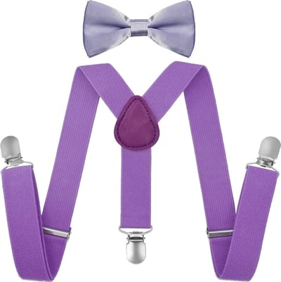 Fako Fashion - Kinder Bretels Met Vlinderstrik - Kinderbretels - Vlinderdas - Strik - Effen - 65cm - Lichtpaars