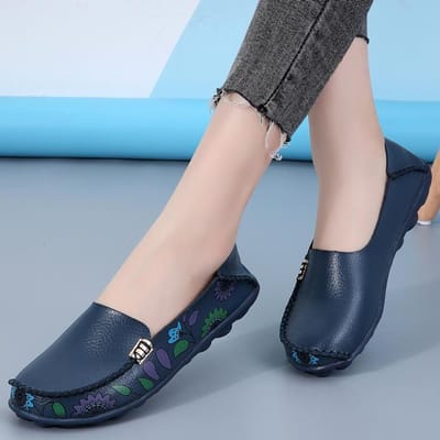 Nouvelles femmes mocassins patchs couture chaussures plates femme chaussures plates d'été doux bonbons couleurs véritable mocassins en cuir mocassins chaussures 45 bleu foncé