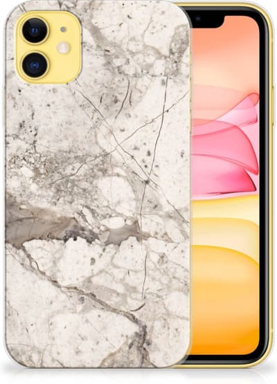 TPU Hoesje voor Apple iPhone 11 TPU Siliconen Hoesje Marmer Beige