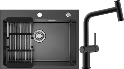 Sofetiy MAX Spoelbak Keuken 60x45cm - Spoelbak Keuken met Kraangat - Spoelbakken Keuken Met Keuken Kraan met 2 straalsoorten - Spoelbak met Afdruipgedeelte - Antraciet