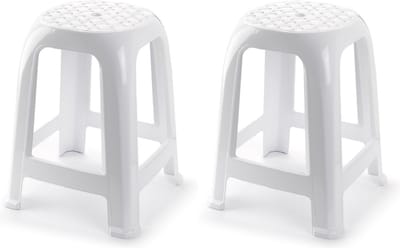 PlasticForte Opstap krukje - 2x stuks - L37 x H46,5 cm - wit - keukenkrukje - verhoger opstapjes