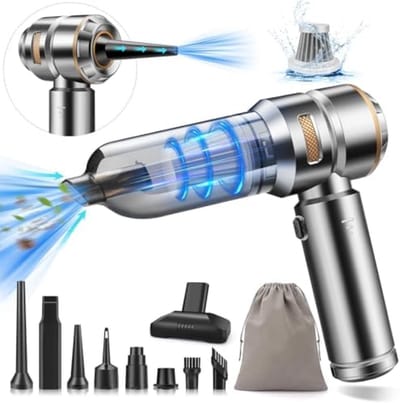 Mini Auto Stofzuiger 20000PA 4-in-1 Snoerloze Handheld Stofzuiger met Brushless Motor, Ingebouwde 6000mAh Batterij, Type C Opladen, Air Duster & Air Blower & Pomp voor Auto, Kantoor en Huis