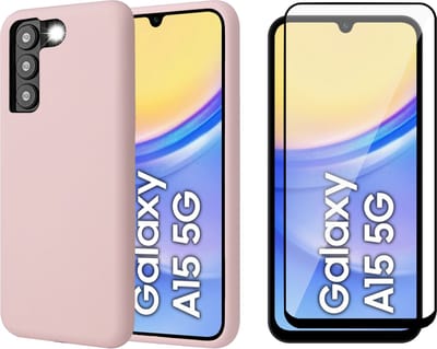 Hoesje geschikt voor Samsung Galaxy A15 - Screenprotector Volledig Dekkend Glas - Mat Back Case Roze