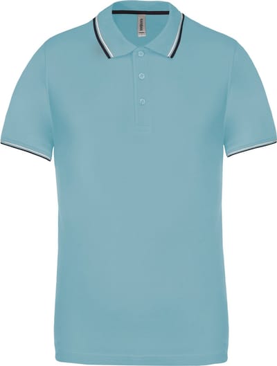 Heren Polo 'Pique' Kariban Collectie maat L Hemelblauw/Donkerblauw/Wit
