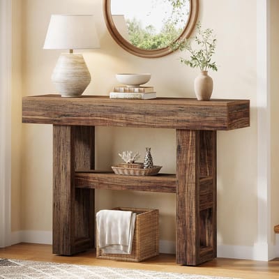 Tribesigns Consoletafel - Sidetable - Console - Haltafel - MDF - Bruin - Industrieel - 105 x 30 x 80 cm - Console Tafel voor Hal, Woonkamer, Entree