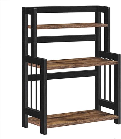 Bureaublad opbergrek kruidenrek met 3 opbergniveaus stevig en duurzaam bamboe frame houdt bureau en werkruimte netjes en geordend geschikt voor kantoor eetkamer keuken en studeerkamer 41 x 18 x 53 cm bruin+zwart
