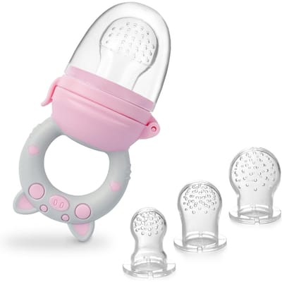 Set de 4 pièces Alimentateur Fruit & Légume en Silicone pour Bébés et Tout-Petits 6-36 mois Sucette d'Apprentissage et d'Alimentation de Qualité Alimentaire