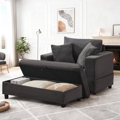 Sofa - Chaise Longue met Opbergruimte - Loungesofa 3 Kussens - Grijs - 107x74x57 cm