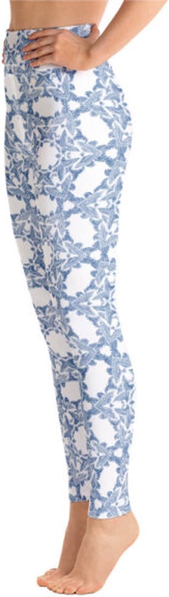 Sportlegging - design Grace in Lace - High Waist - Dry Fit - High Performance - 4way stretch- unieke print - UPF 50+ - Hardloop - Yoga - Fitness - Dans  - Pilates - Training - sportbroek – wit klassiekblauw - maat S