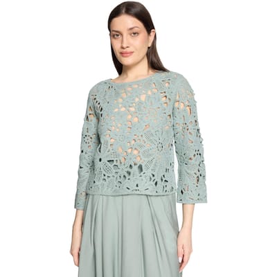Gehaakte pullover met bloemenpatroon - salie - Gr. 38 van Goldner Fashion