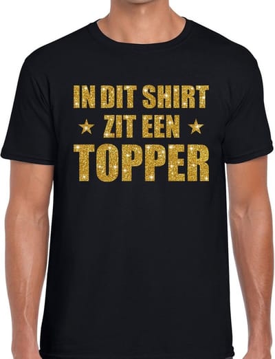 In dit shirt zit een Topper - glitter tekst - t-shirt - zwart - voor heren - Toppers kleding S