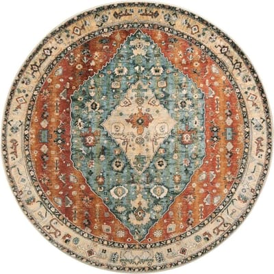 Wasbare Ronde Kleden Boheemse Cirkelkleden voor Woonkamer Entree Rond Vloerkleed Bloemen Antislip Tapijt voor Slaapkamer Eettafel 40X40cm-16x16in