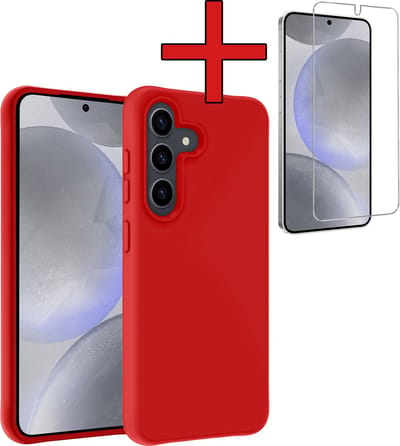 Hoesje - Met Screenprotector - Geschikt voor Samsung Galaxy S24 - Sterk & Shockproof - Telefoon Hoes - Back Cover - Siliconen Case - Telefoonhoes - Rood