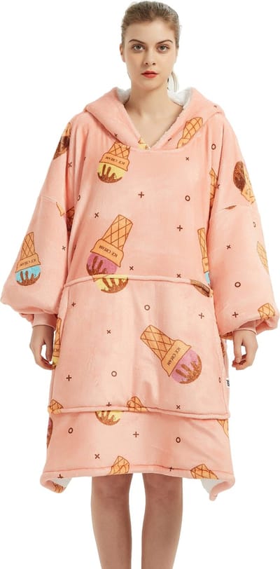 JAXY - Hoodie Deken - Snuggle Hoodie - Fleece Deken Met Mouwen - Snuggle - Cuddle Hoodie - 1450 Gram - Ice Cream