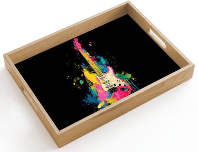 Dienblad hout 40x30 cm - Schootdienblad - Gitaar - Kleurrijk - Verf - Borrelplank rechthoek - Plateau dienbladen