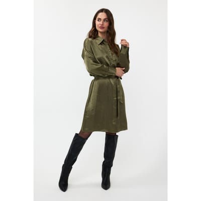 EsQualo Dress Crushed Satin Moss Green Maat: 36 | Blousejurken Outlet | Dames | Groen