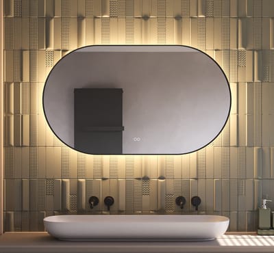 Schaere - Ovale Badkamerspiegel - Indirecte Verlichting - Spiegel Verwarming - Touch Sensor - Kleurenwissel - Mat Zwart Frame - 120×70 cm