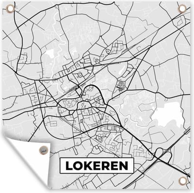 Tuin poster België – Lokeren – Stadskaart – Kaart – Zwart Wit – Plattegrond - 200x200 cm - Tuindoek