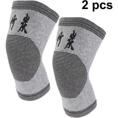 Genouillères Chauffantes au Charbon de Bambou Pour Hommes Femmes Respirantes Tricot Fin Manches Thermiques Antidérapantes Support Articulaire Confort S