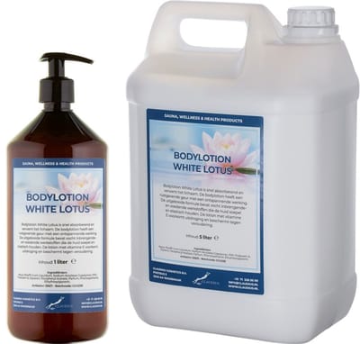 Bodylotion White Lotus 1 liter met gratis pomp - hervulbaar + Jerrycan 5 liter navulling