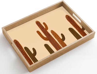 Dienblad hout 50x35 cm - Schootdienblad - Cactus - Woestijn - Zand - Bruin - Borrelplank rechthoek - Plateau dienbladen