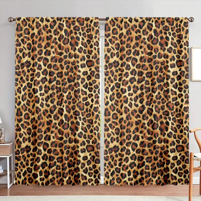 2 stuks Luipaardprint elementen Bedrukt Gordijn voor Huisdecoratie - Tunnelzoom Raambekleding voor Slaapkamer, Kantoor, Keuken 107cmX160cm X 2pcs