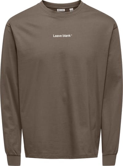 Only & Sons camel heren t-shirt   Ronde hals   Regular fit   Tekst patroon   Duurzaam   Lange mouw Camel L