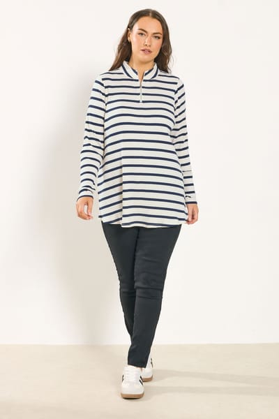 Yours Ivoorwitte Gestreepte Top Met Ritshals Size 42