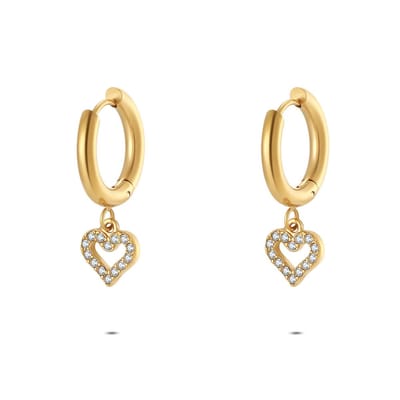 Twice As Nice Oorbel in edelstaal, hartjes Goudkleurig