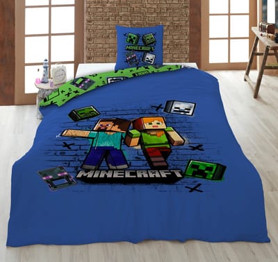 Kinderbeddengoed Minecraft 140x200 cm + Sloop 63x63 cm 100% Polyester