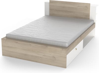 Bed Maura met opbergruimte 140 x 190cm/200 cm-Kronberg eik/mat wit - CBA - Bedden met lades - Wit; Bruin - Melamine; Spaanplaat - Bedden met lades - Tweepersoons - Normaal bed