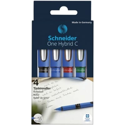 Schneider rollerball - One Hybrid C - conus punt - lijnbreedte 0,3mm - 4 stuks assorti kleuren - S-183194